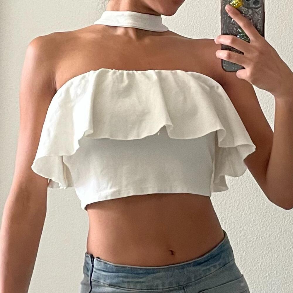 White Ruffled Crop Top
